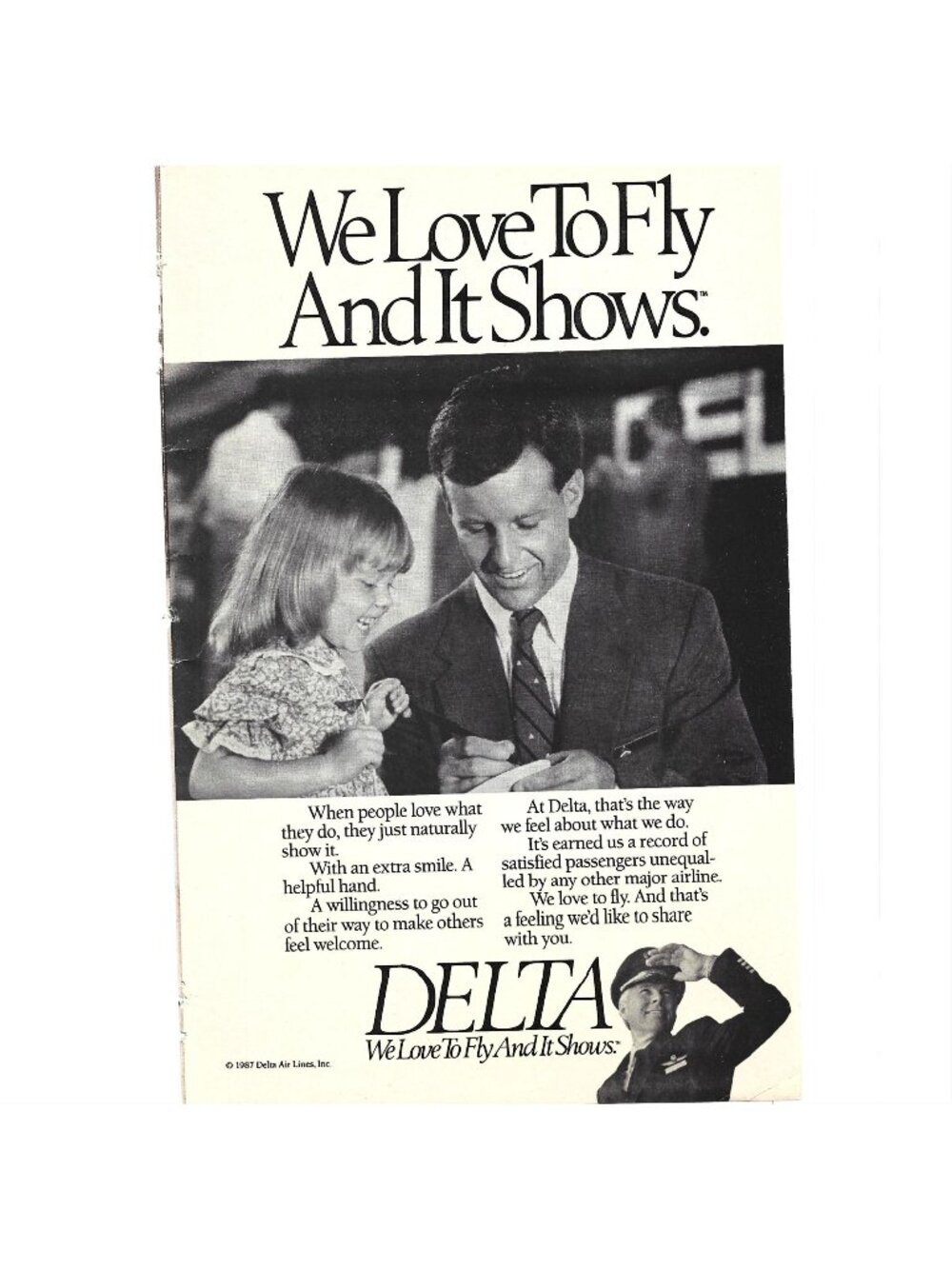 Print Ad Delta Airlines 1987 We Love To Fly Original Vintage Advertisement